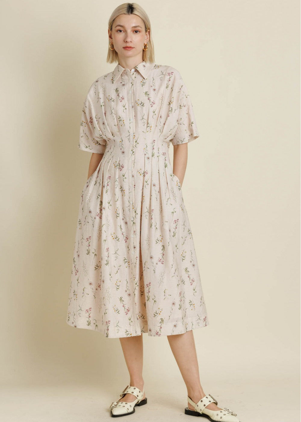 Blush Botanical Tucked Wasit Dress
