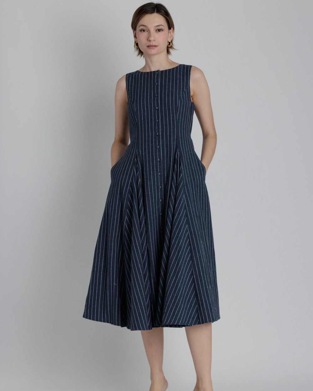 Navy Pinstripe Button Front Jumper