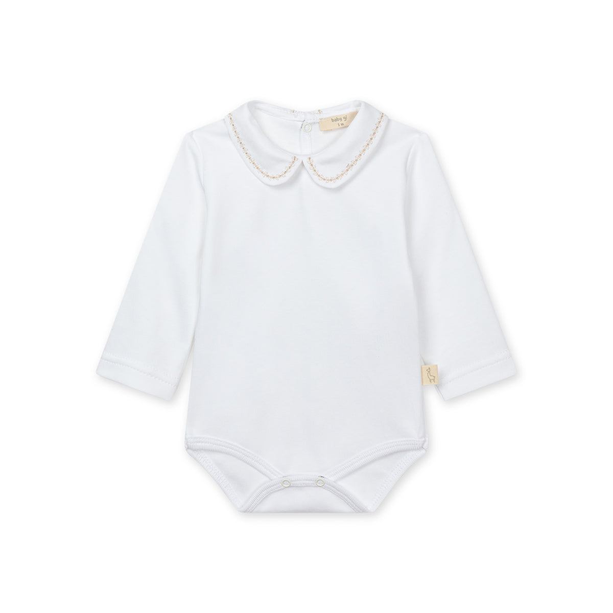 White & Taupe Onesie with Peter Pan Collar
