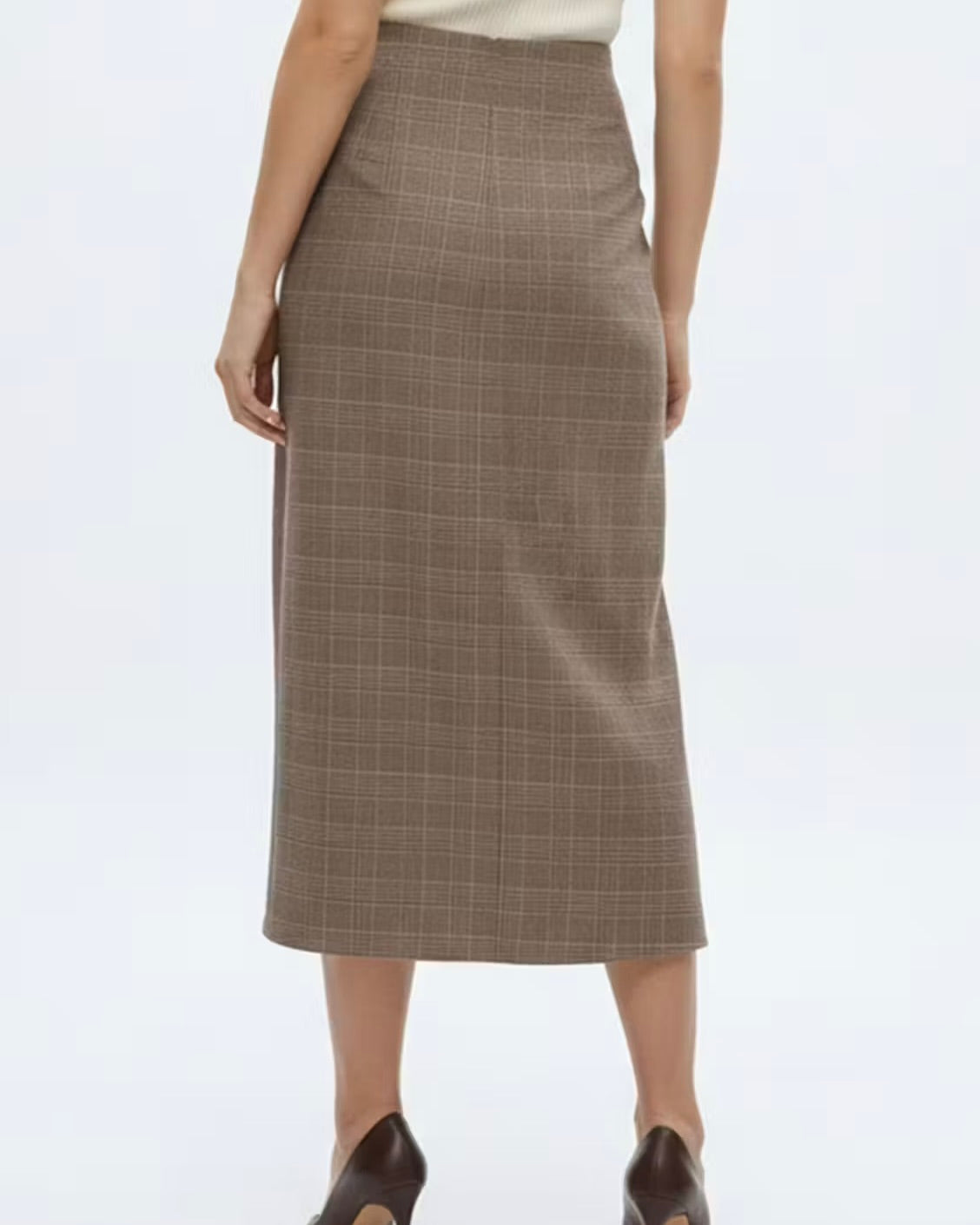 Exquise Brown Glenplaid Faux Wrap Skirt