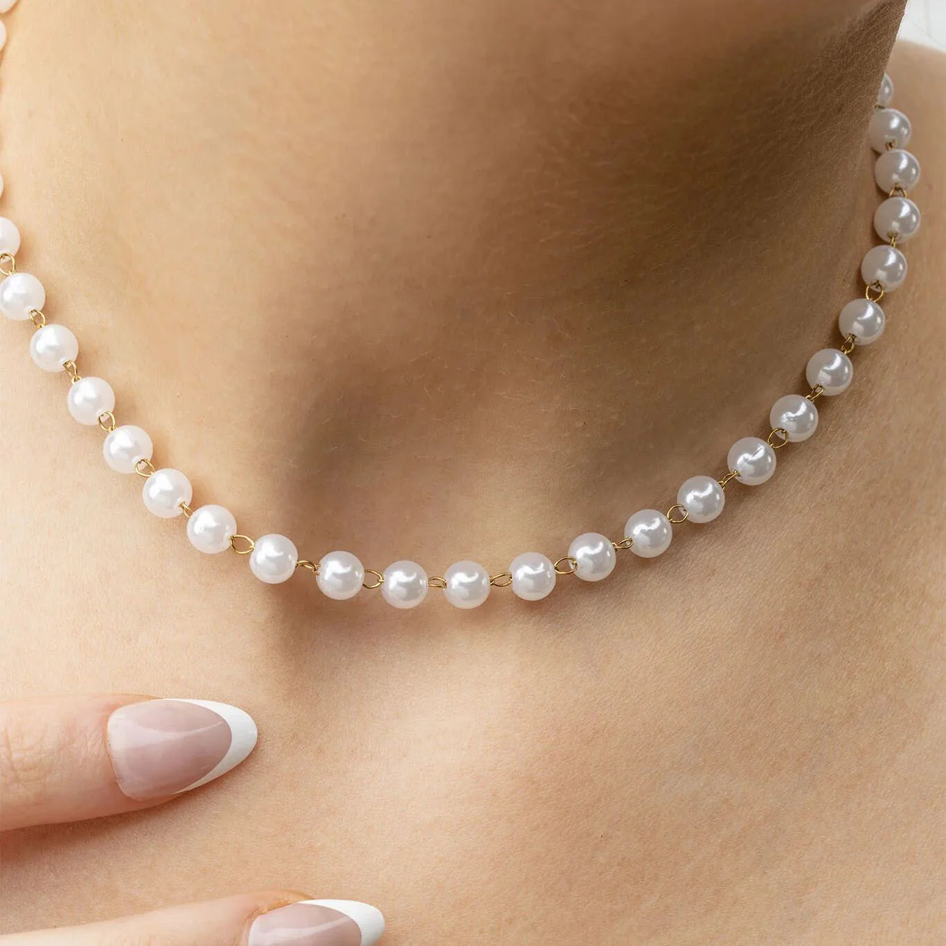 Glass Pearl Chain Choker Necklace