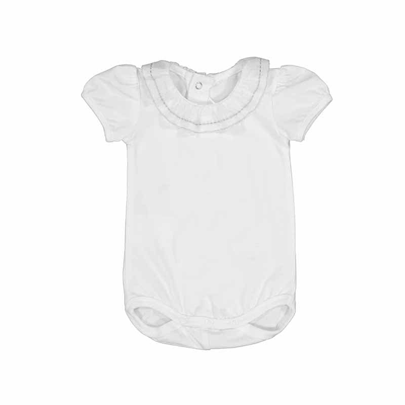 White Bodysuit with Woven Ruffle Collar