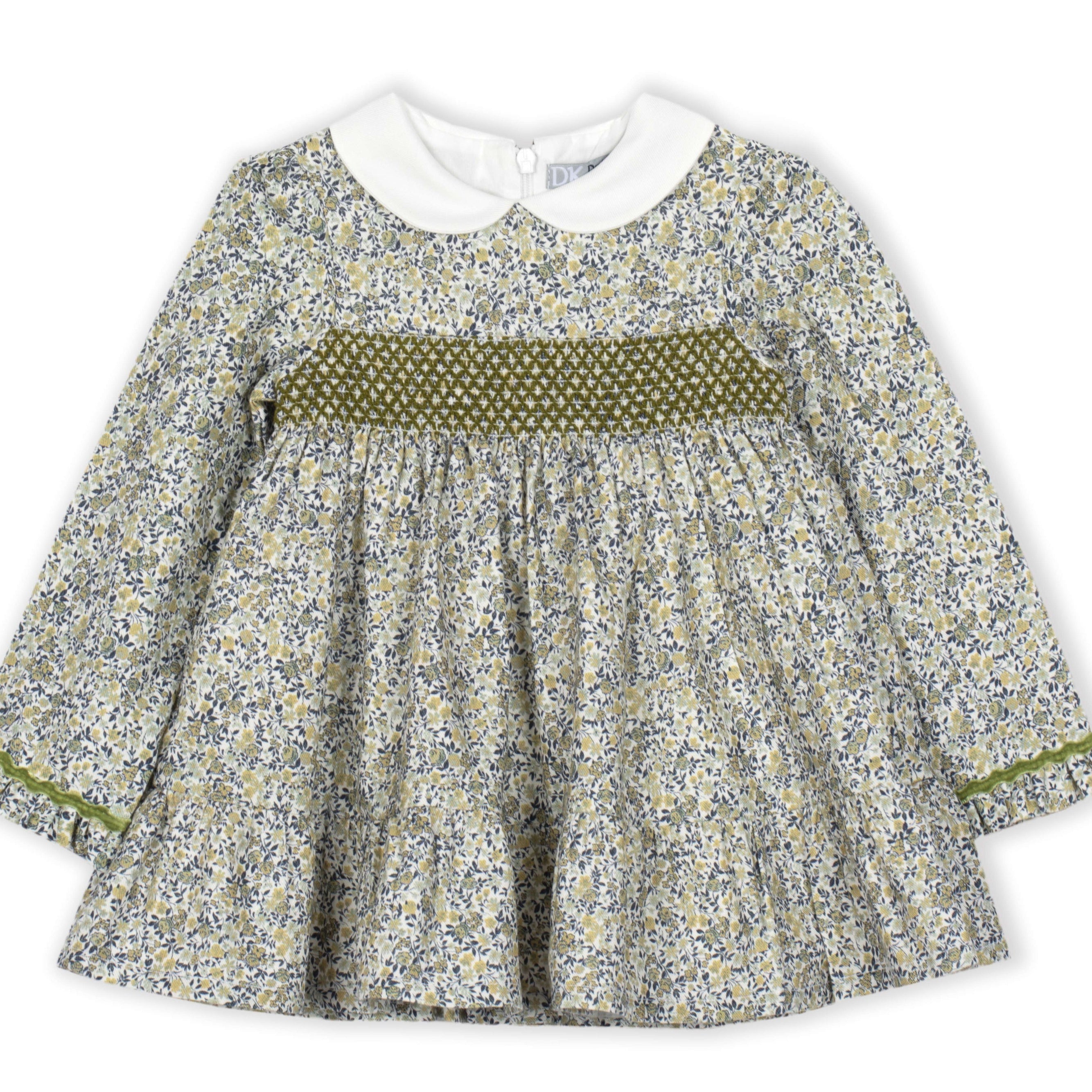 Girl's Gold Navy Ditsy Smocked Dress