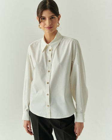 Women's Off White Shirt with Gold Buttons