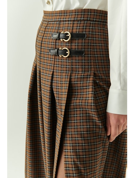 Zayla Brown Check Pleated Skirt