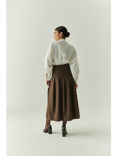 Zayla Brown Check Pleated Skirt