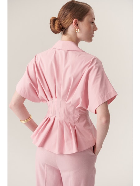 Exquise Georgia Pink Tucked Waist Blouse