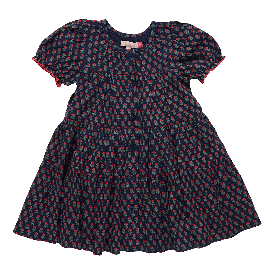 Girl's Pink Chicken Navy Carnation Dress
