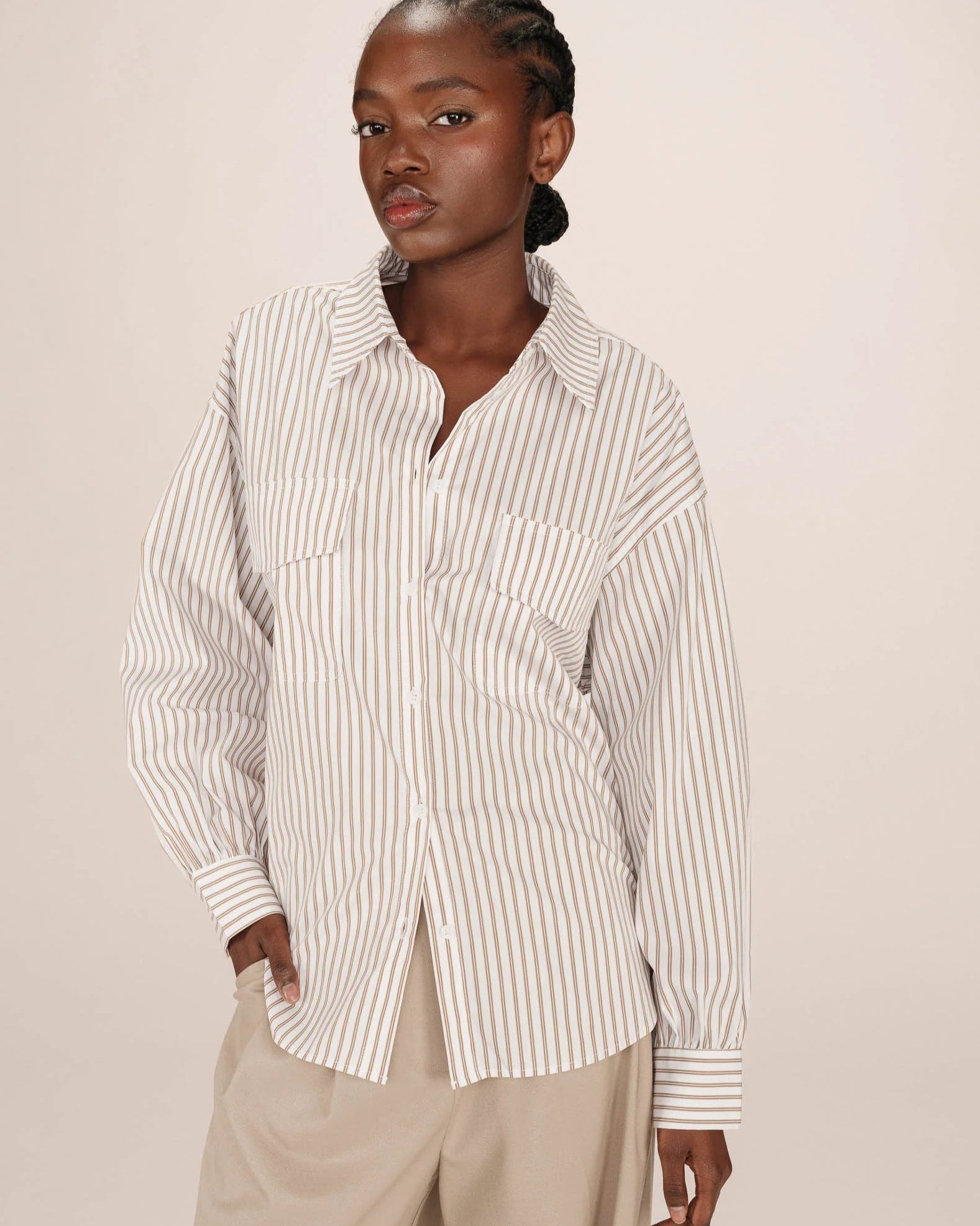 Greige Oversized Shirt Flap Pockets