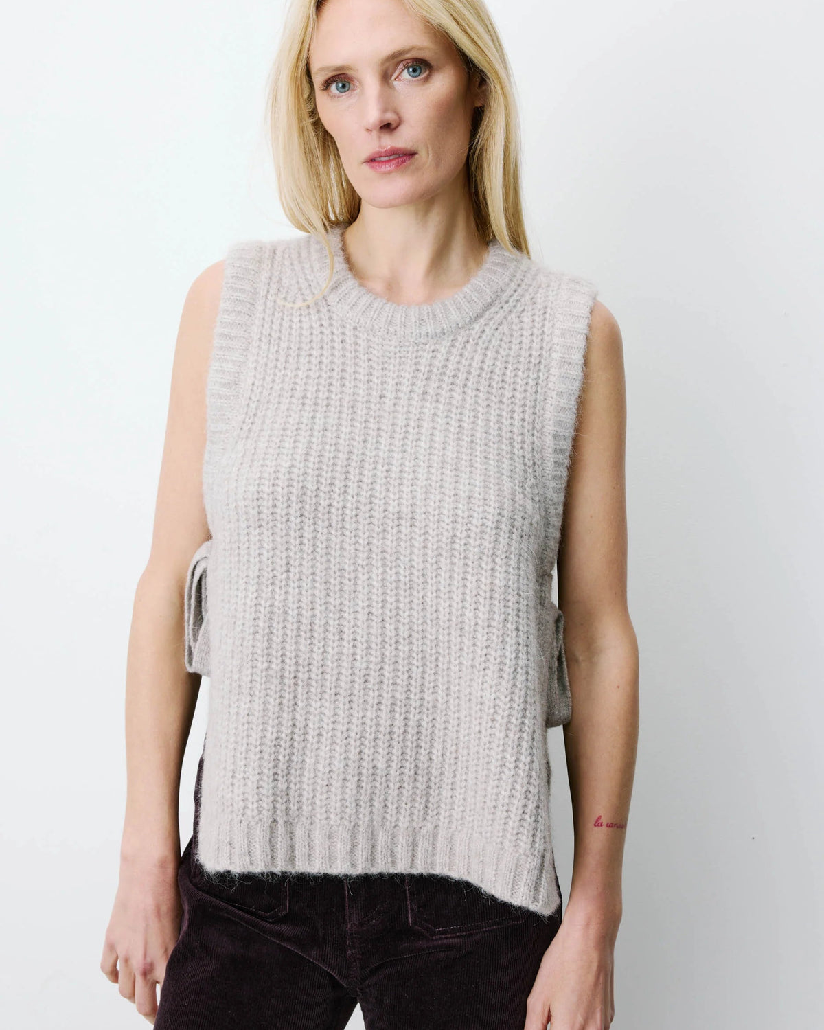 Argan Greige Side Tie Sweater Vest