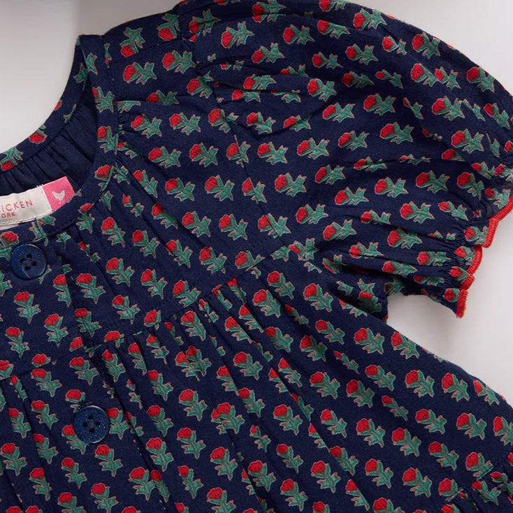 Girl's Pink Chicken Navy Carnation Dress