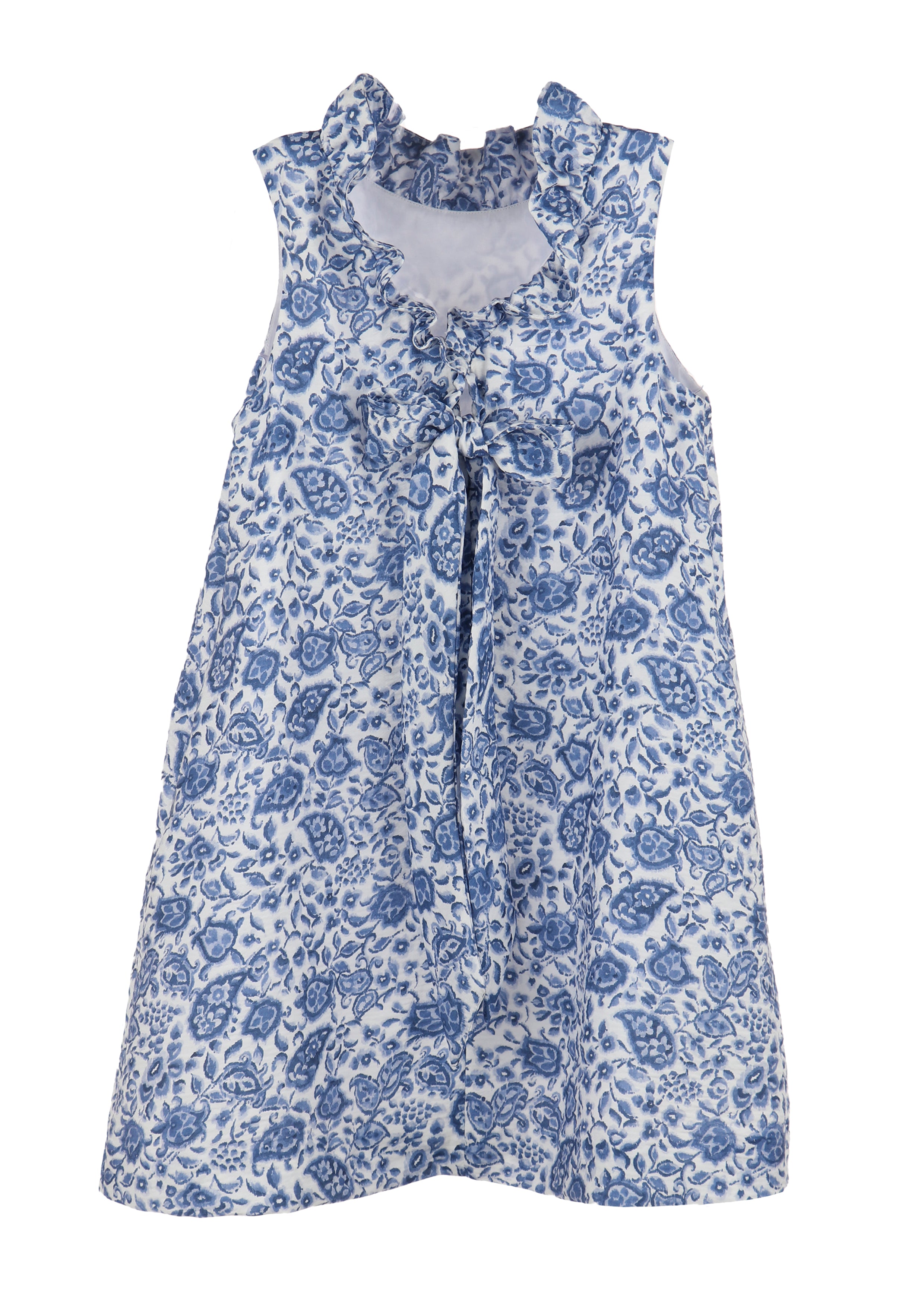 Girl's Royal Blue Floral Shift Dress Ruffle Collar