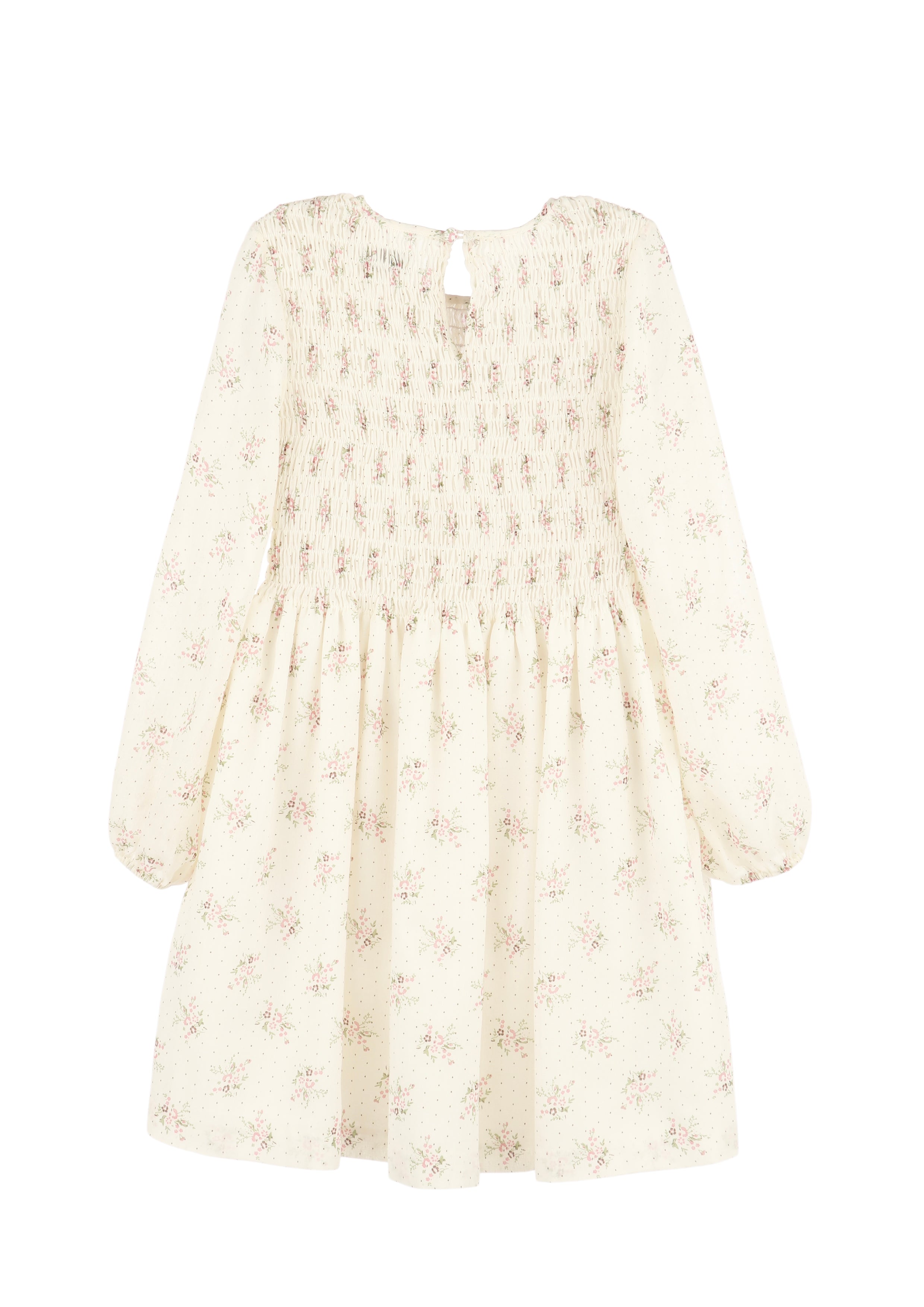 Girl's Cream Sheer Bouquet Print Dress