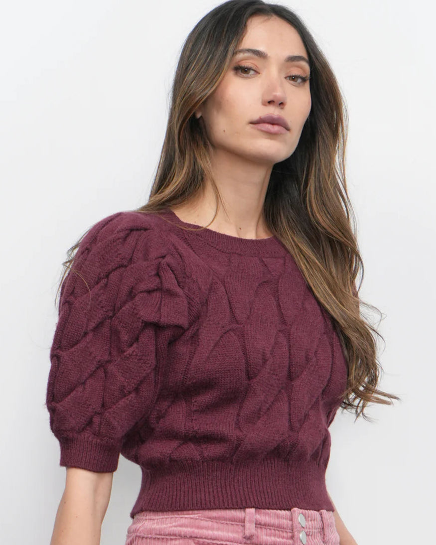 Hallie Aubergine Cable Sweater