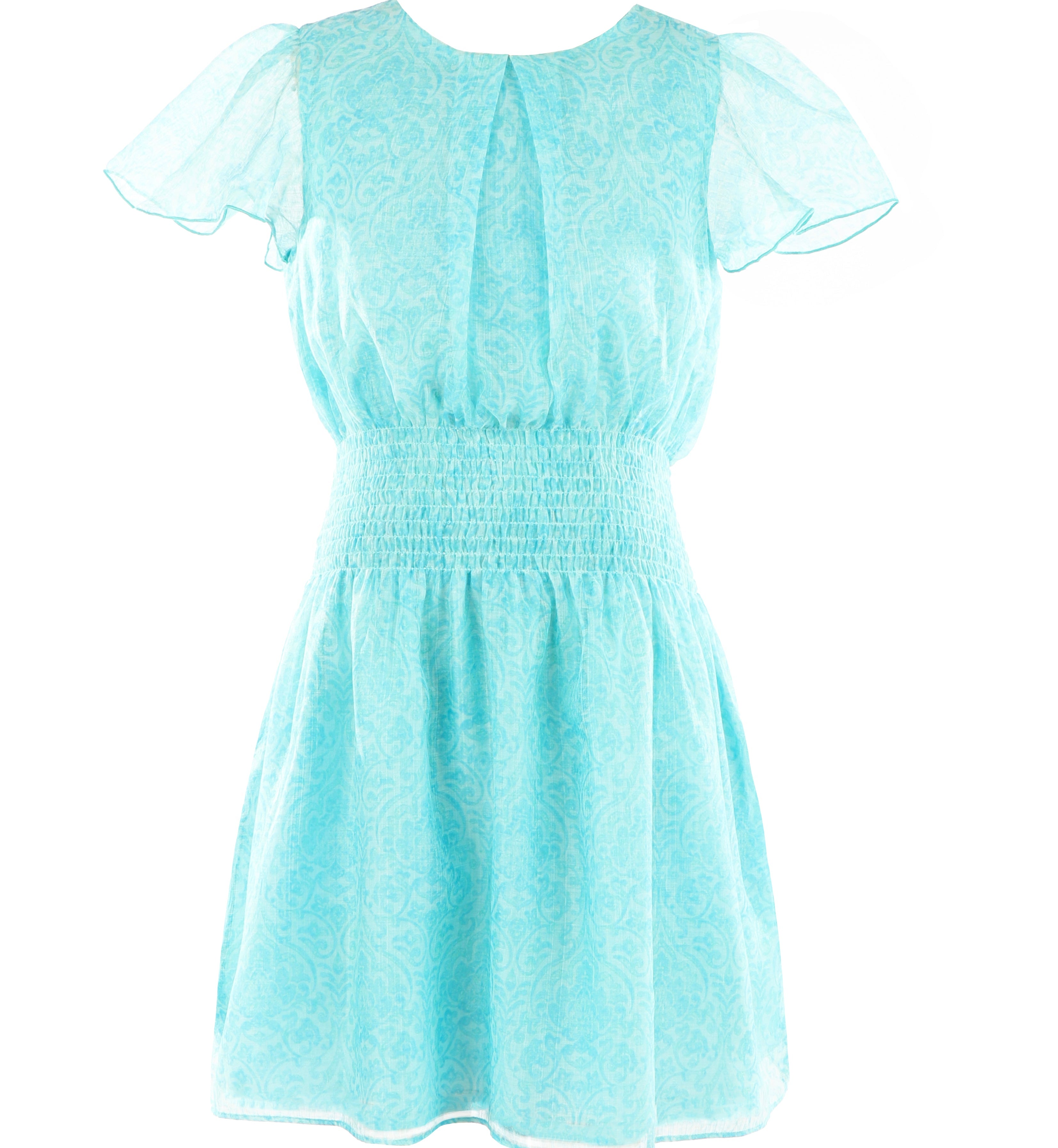 Aqua Chiffon Smocked Waist Dress