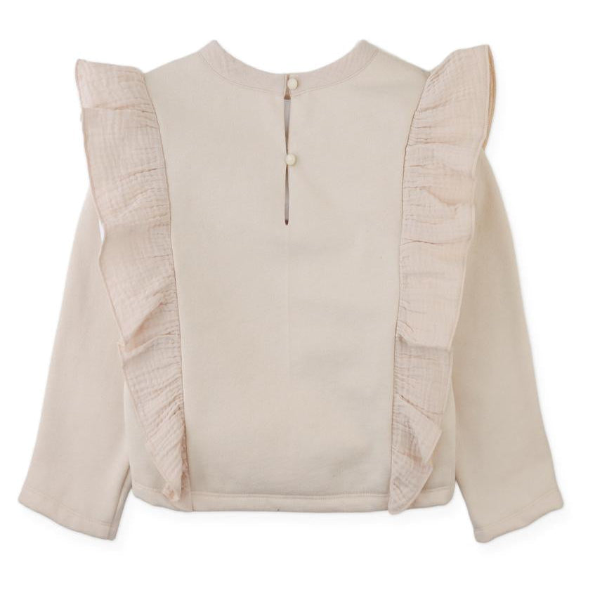Beige Cross Stitch Ruffle Sweatshirt