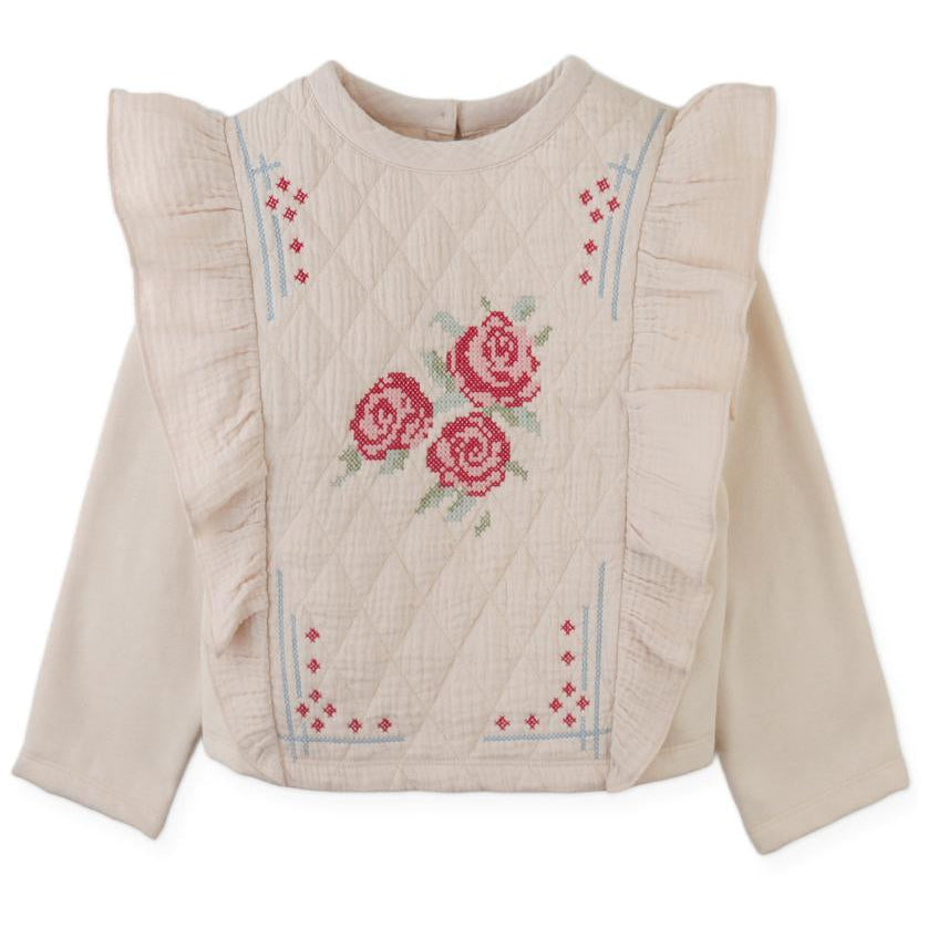 Beige Cross Stitch Ruffle Sweatshirt