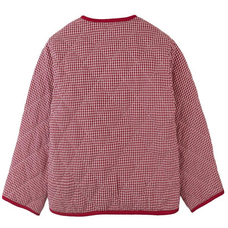 Red Gingham Embroidered Quilted Jacket
