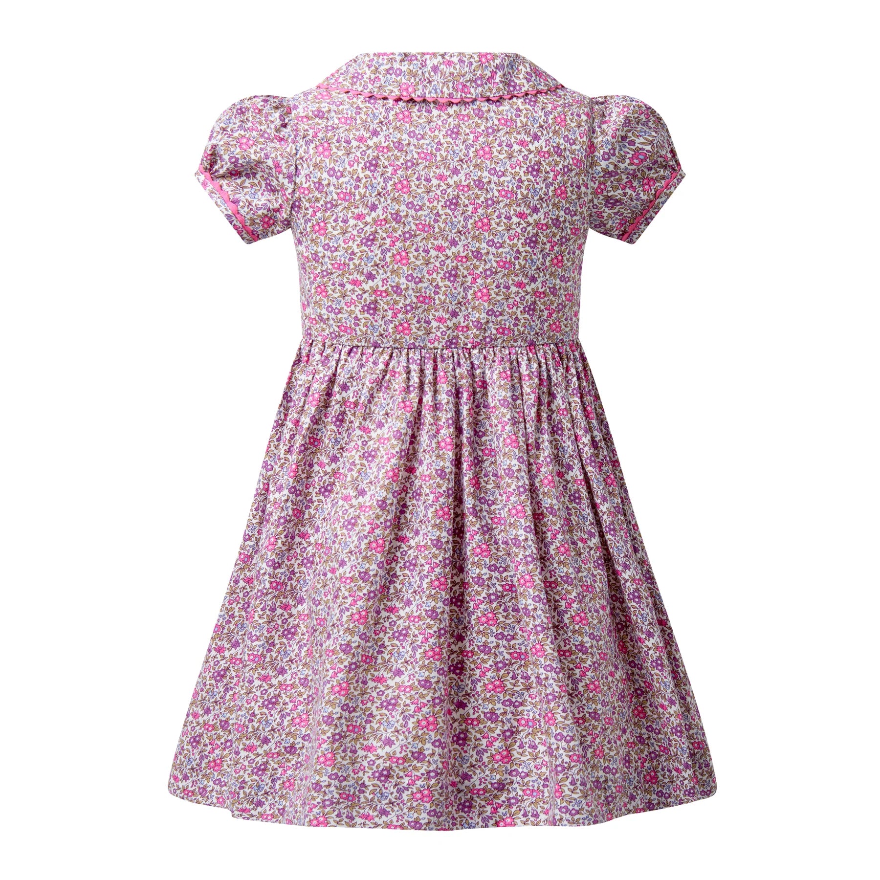 Girl's Pink Ditsy Ricrac Button Front Dress