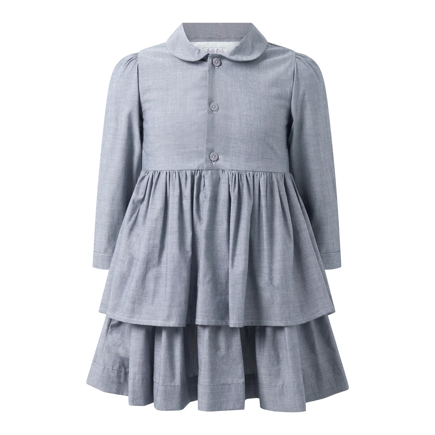 Girl's Chambray Layered Skirt Button Dress