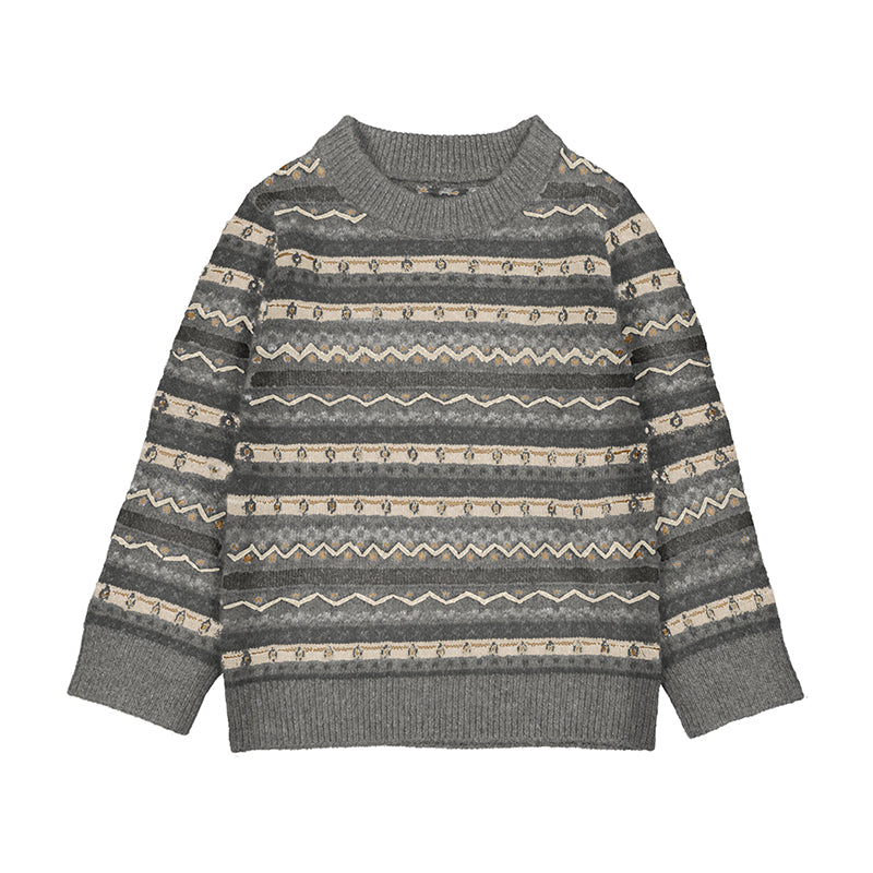 Boy's Grey and Beige Fairysle Crew Sweater