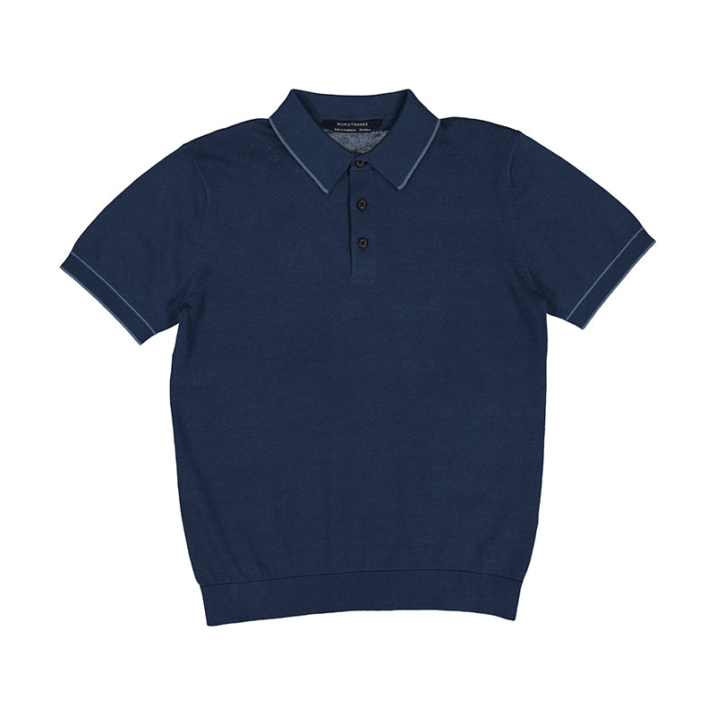 Navy Polo Sweater Light Blue Edge