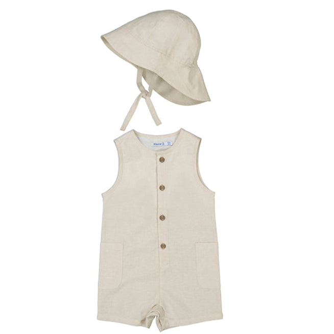 Tan Sleeveless Romper and Hat