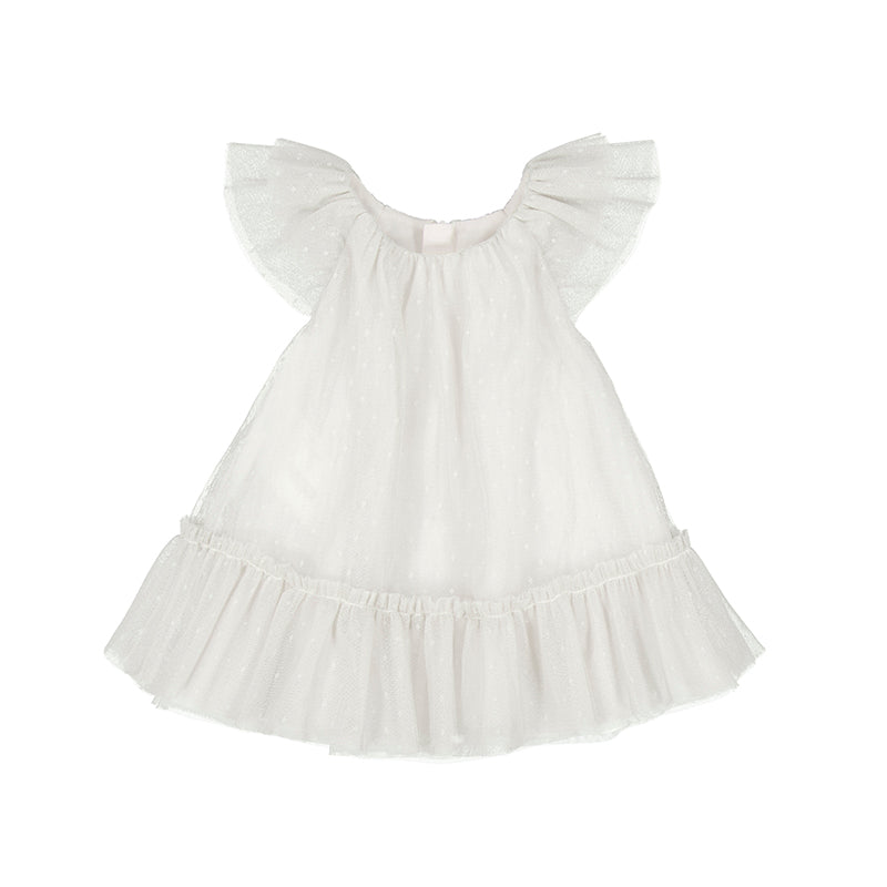 White Tulle Float Dress Flutter Sleeve
