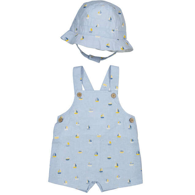 Blue Sailboat Overall & Hat