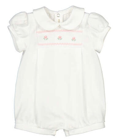 Ivory Romper Pink Embroidery Round Collar