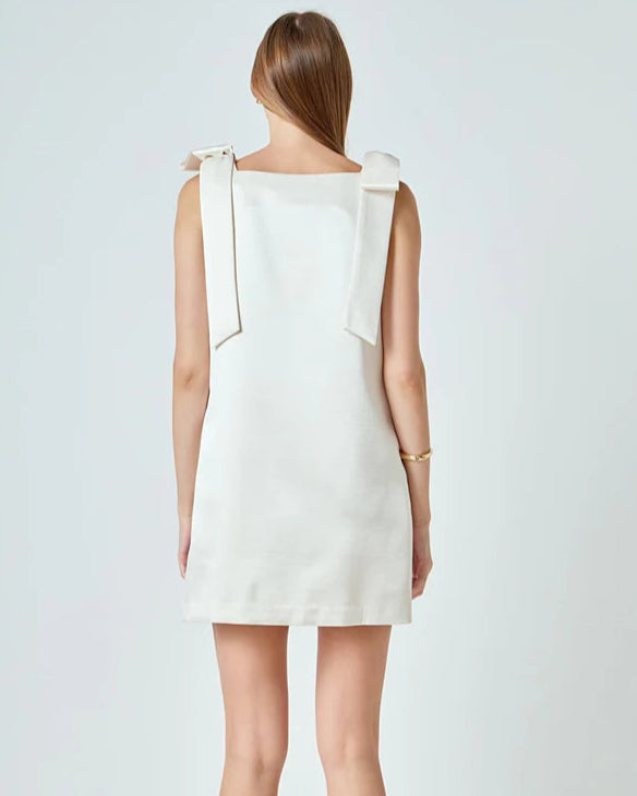Ivory Satin Shift Dress with Bows