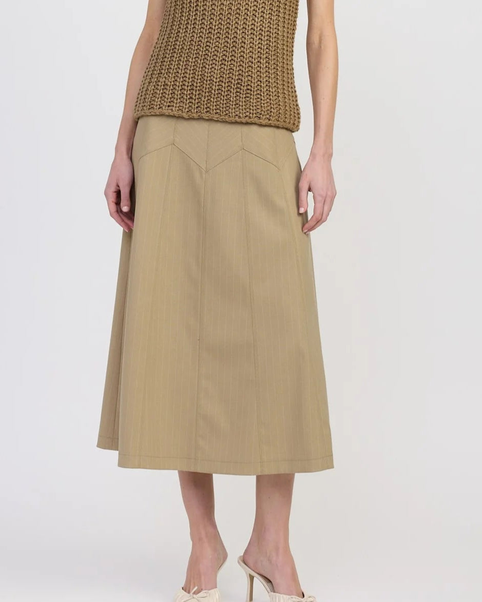 Arden Tan Pinstripe Yoke Skirt