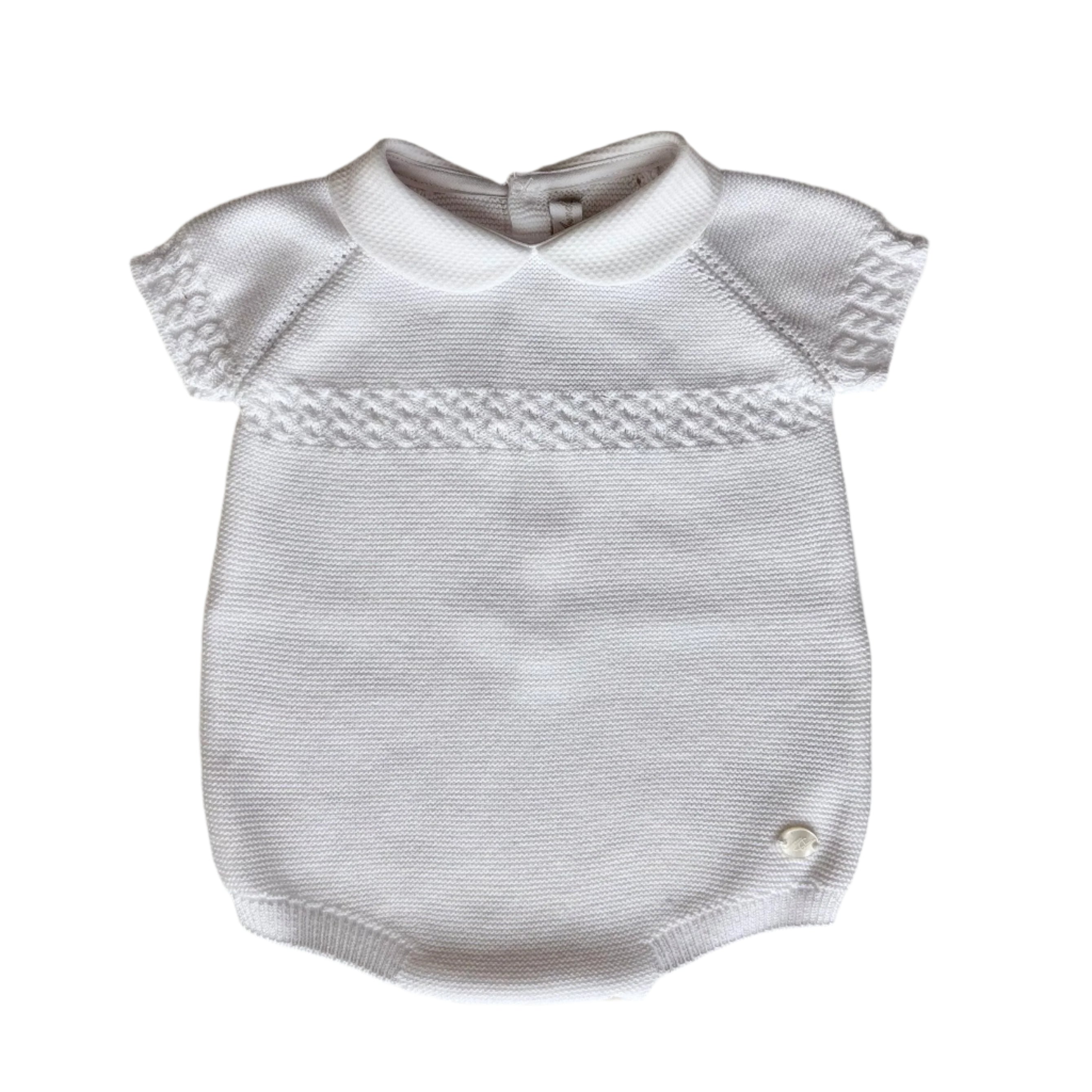 White Knitted Cable Trim Romper