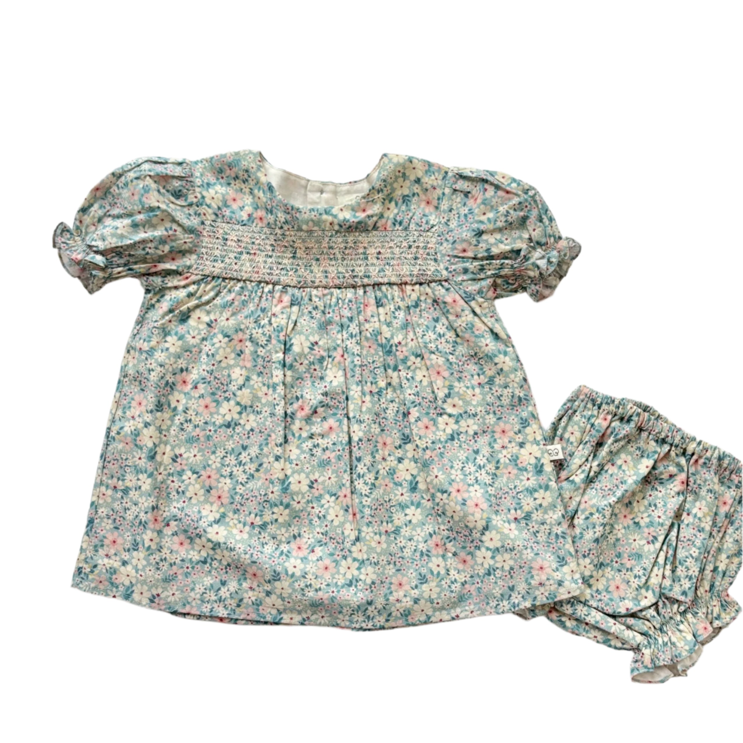 Blue Floral Smocked Infant Dress