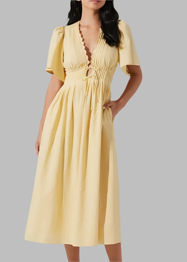 Hadleigh Yellow Tucked Wasit Dress