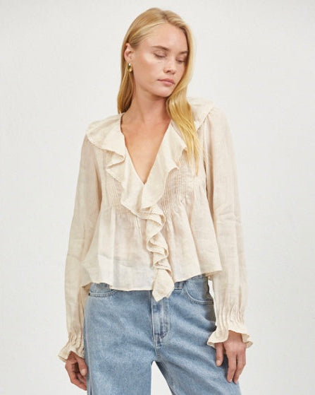 Cream Voile  Ruffle Front Blouse