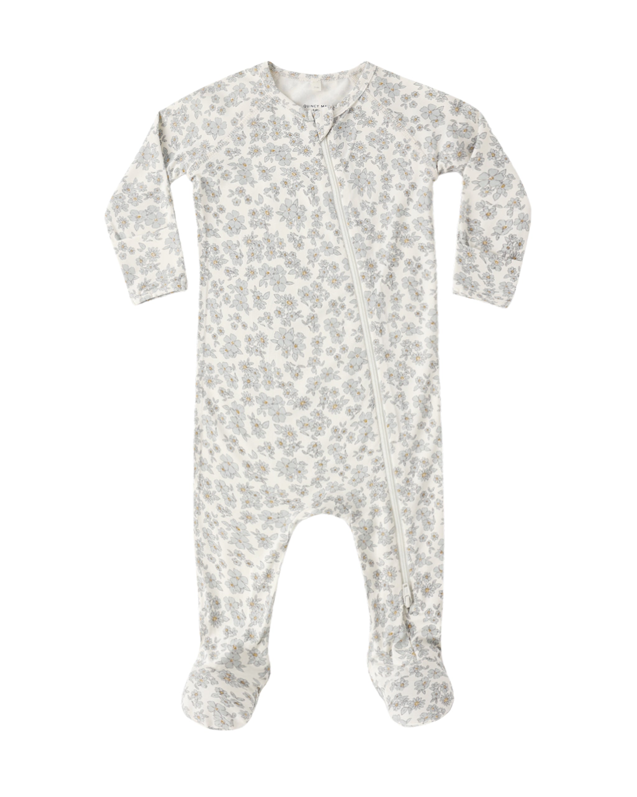 Bamboo Blue Floral Zip Footie