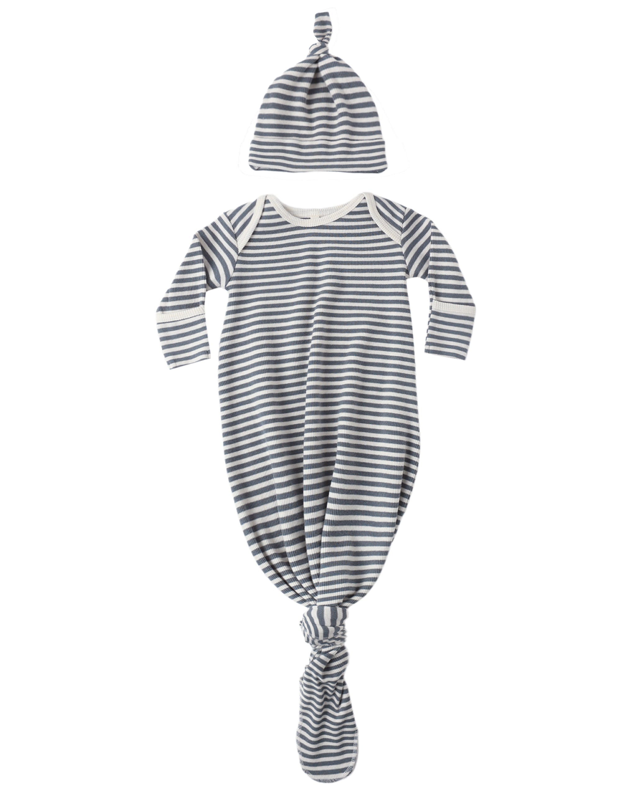 Navy Rib Stripe Knot Gown and Cap