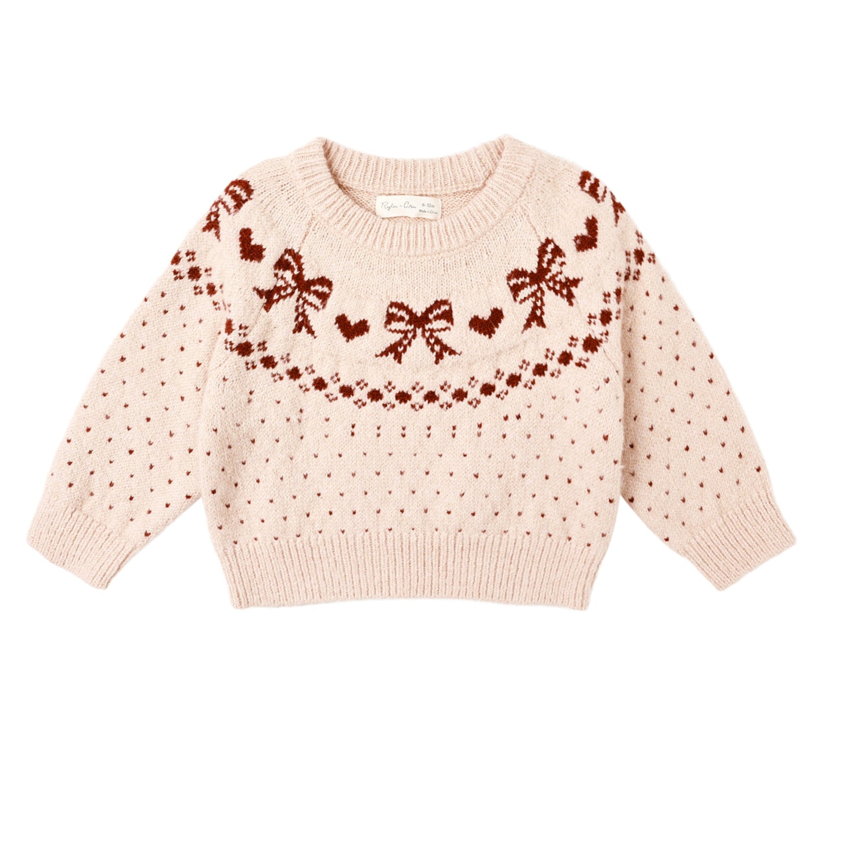 Rylee Cru Cream Ruby Fair isle Bow Sweater