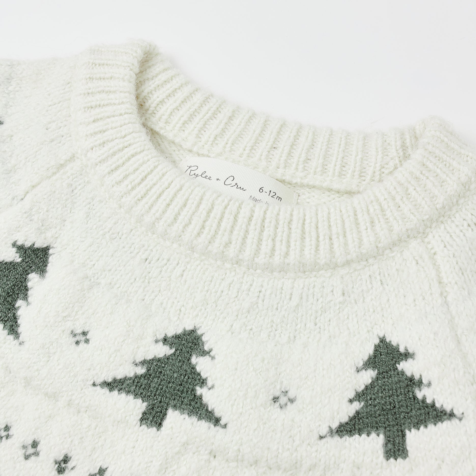 Rylee Cru Cream Green Fair isle Tree Sweater