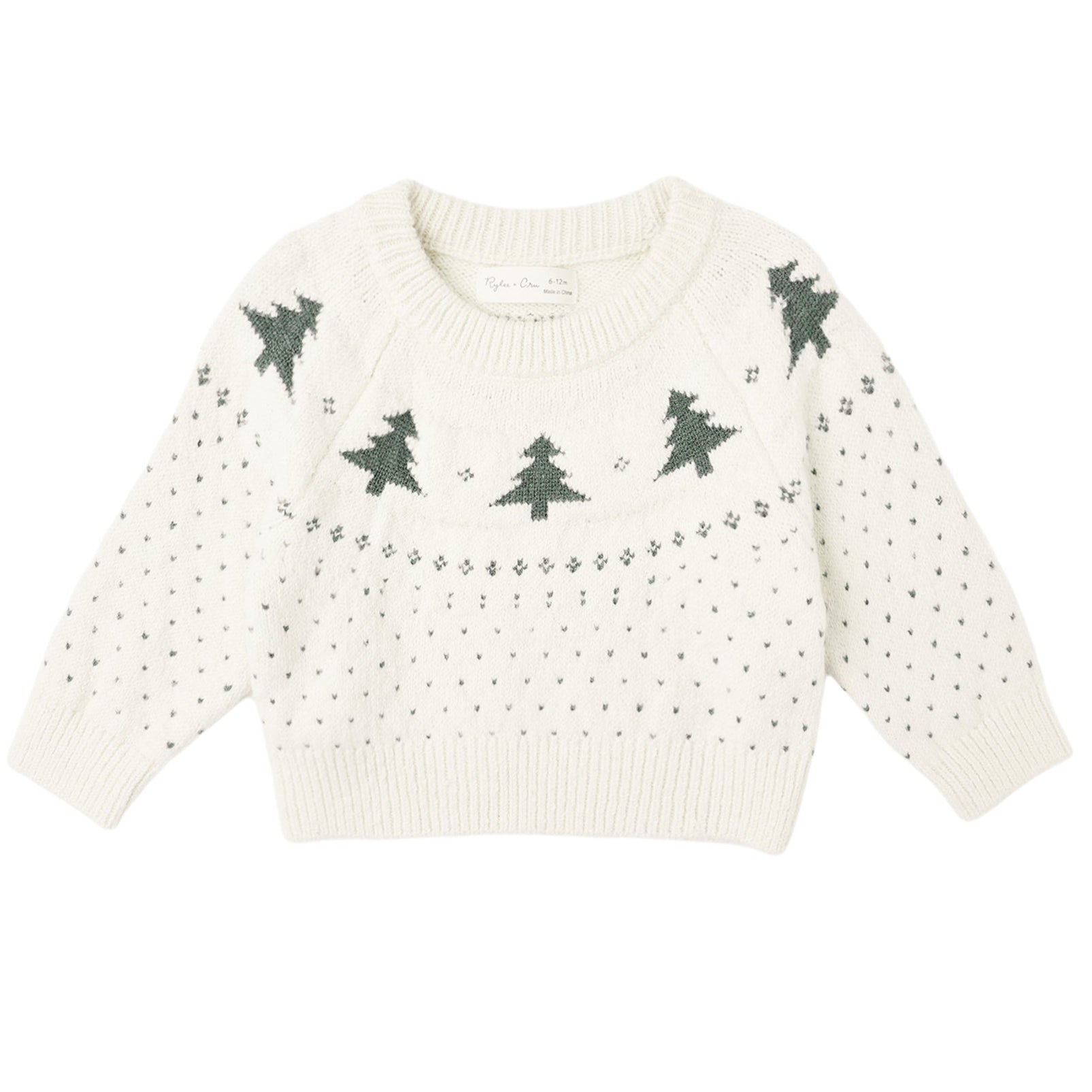 Rylee Cru Cream Green Fair isle Tree Sweater