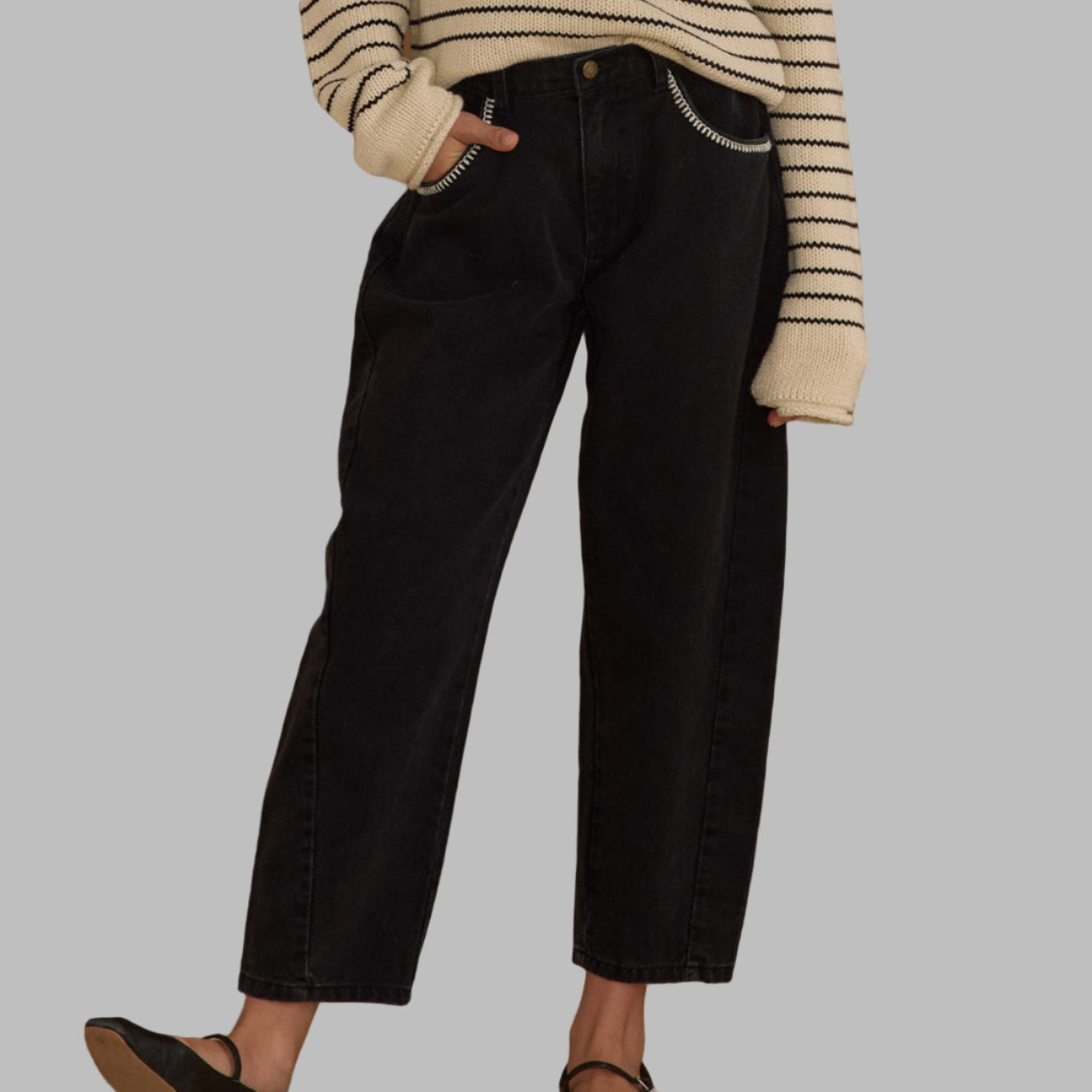 Girl's Rylee Cru Black Twill Barrel Pant