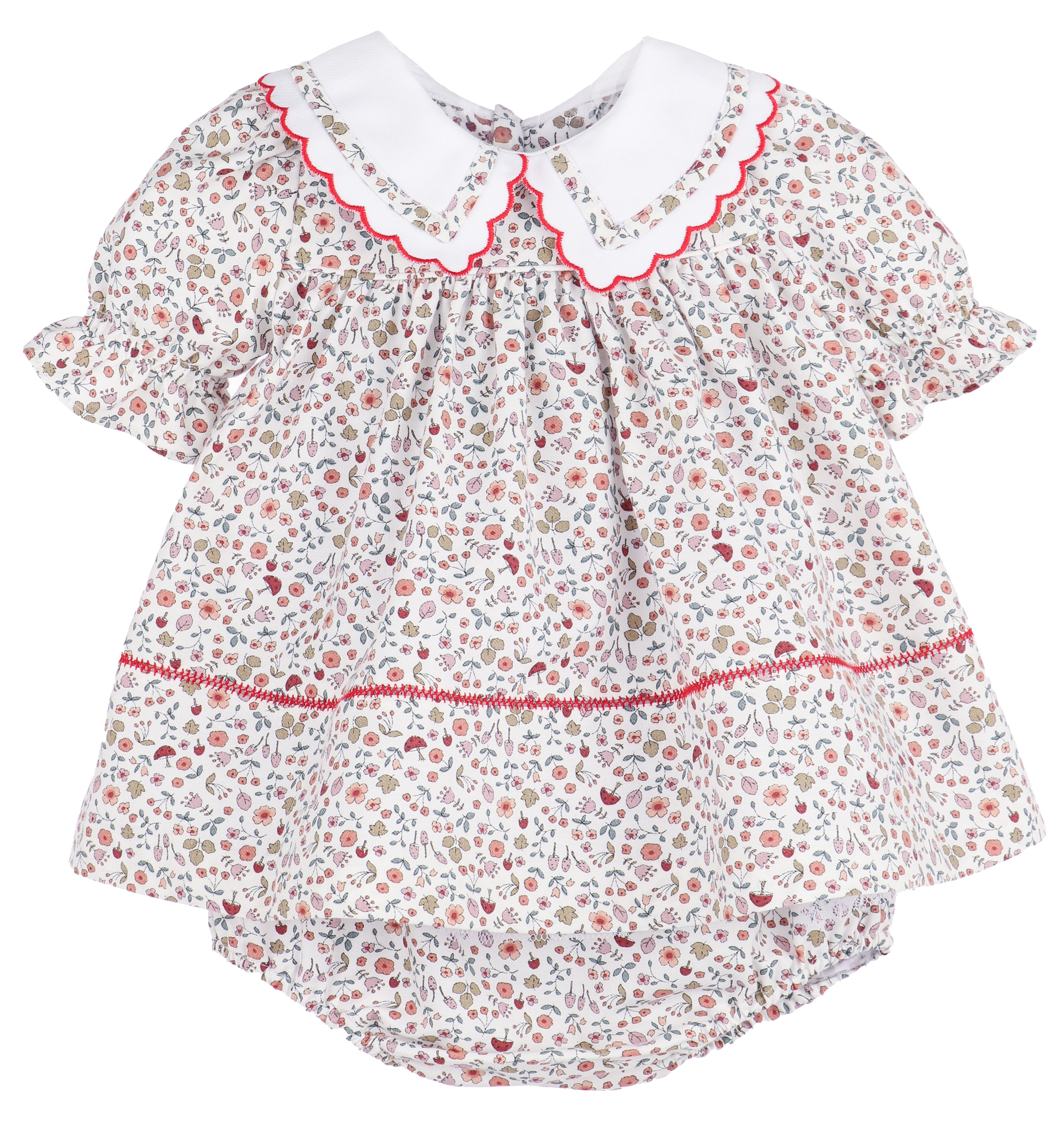 Girl's Woodland Red Trim Collar Dress