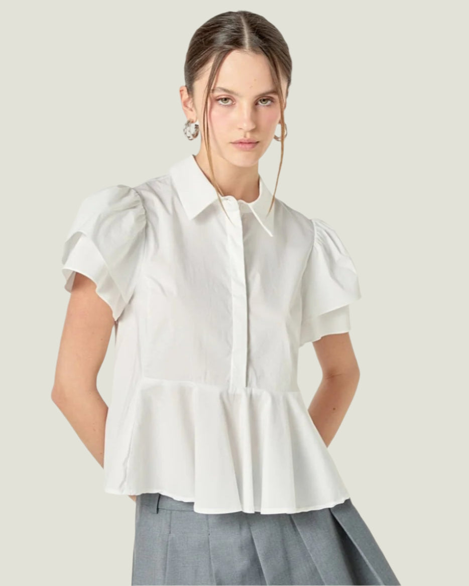 English Factory White Peplum Blouse