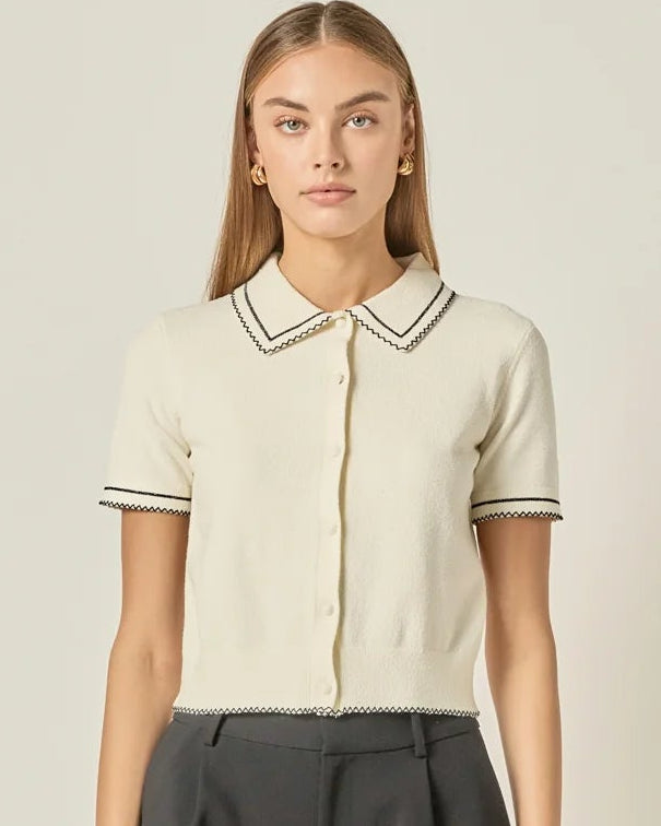 Ivory Cardigan Black Trim