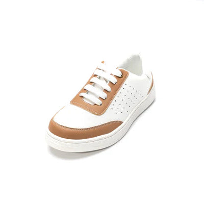 Boy's White/Tan Leather Sneakers