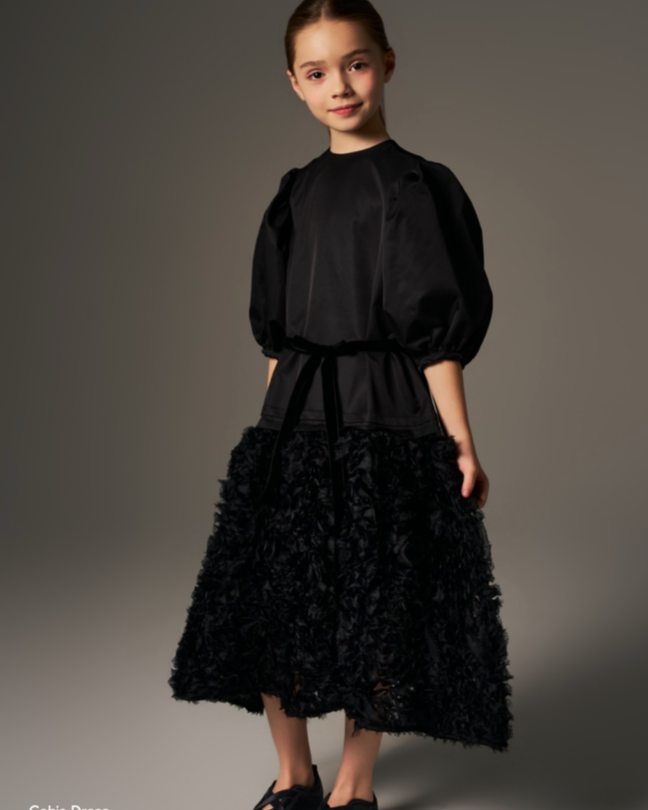 Girl's Gabie Black Taffeta Dress