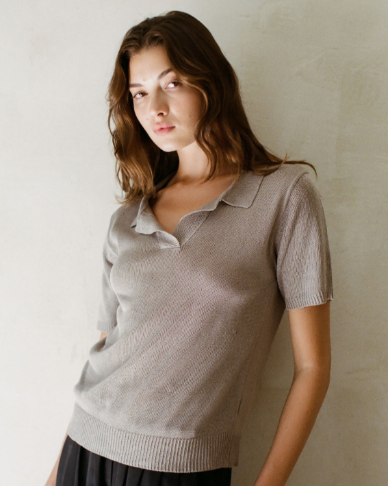 Oxford Taupe Johnny Collar Sweater