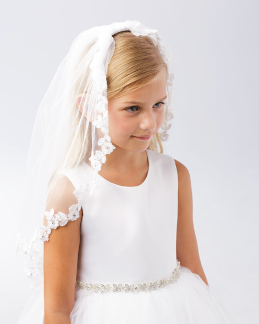 White Veil with Floral Lace Edge