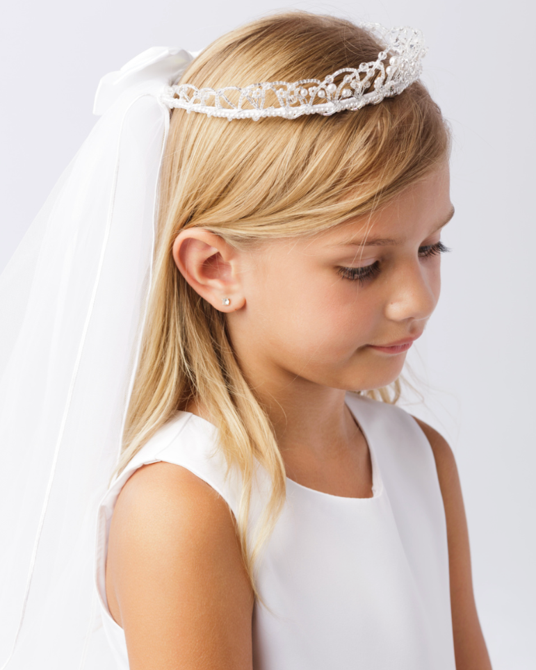 White Pearl Beads Crown with Veil